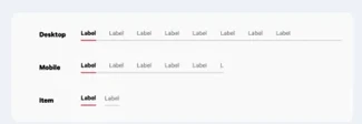 Canvas tabs in desktop, mobile, and item sizes, with a red active underline.